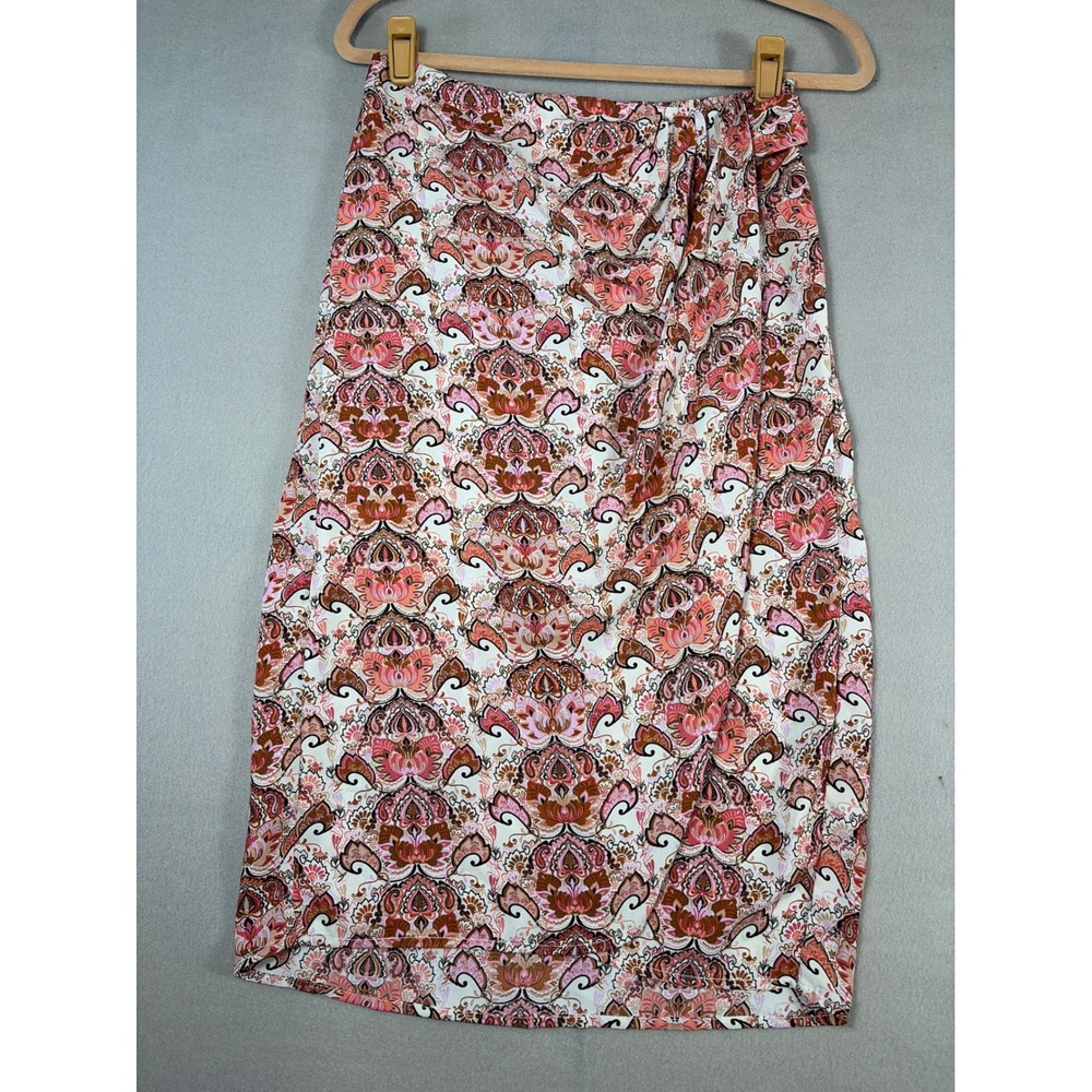 Status by Chenault Womens Pink Orange Paisley Faux Wrap Midi Skirt‎ Small boho